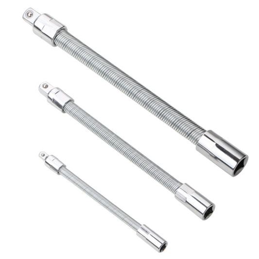 3 PCS/Set 1/4-3/8-1/2 Sleeve Extension Bendable Universal Joint Rod, Color:, Silver, Black