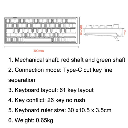 LEAVEN K620 61 Keys Hot Plug-in Glowing Game Wired Mechanical Keyboard, Cable Length: 1.8m, Black Green Shaft, White Green Shaft, Blue Green Shaft, Pink Green Shaft, White Black Red Shaft, Black White Green Shaft, White Black Green Shaft               ...
