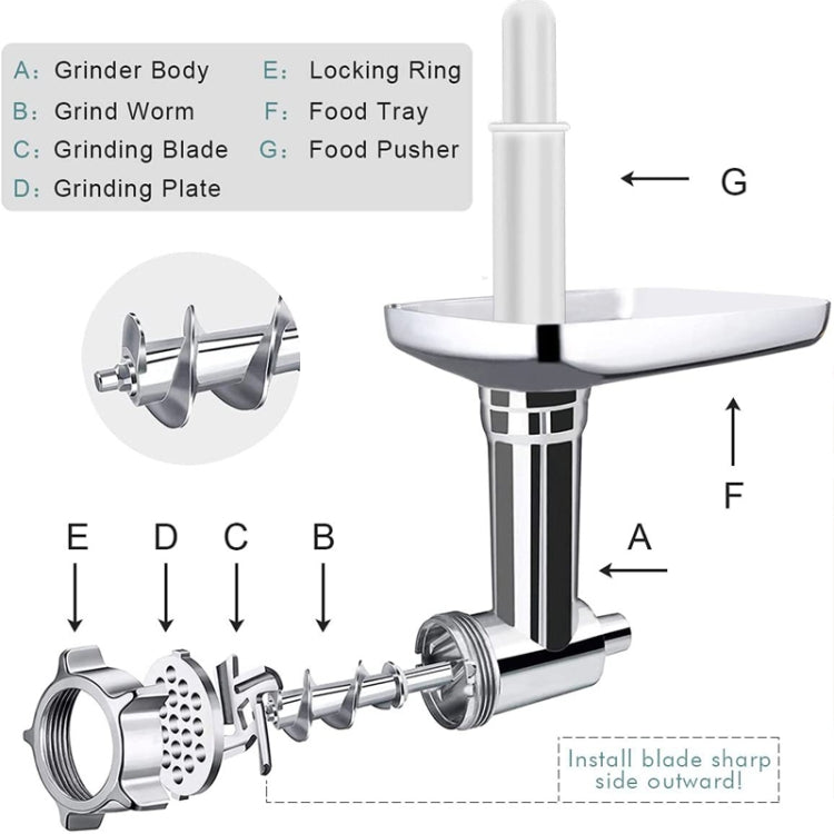 For Kitchenaid Porking Enemy Accessories Dough Maker Grinder Meat Universal Set, Grinder Meat Set (Silver Gray)