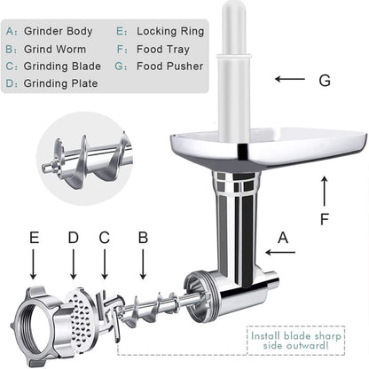 For Kitchenaid Porking Enemy Accessories Dough Maker Grinder Meat Universal Set, Grinder Meat Set (Silver Gray)