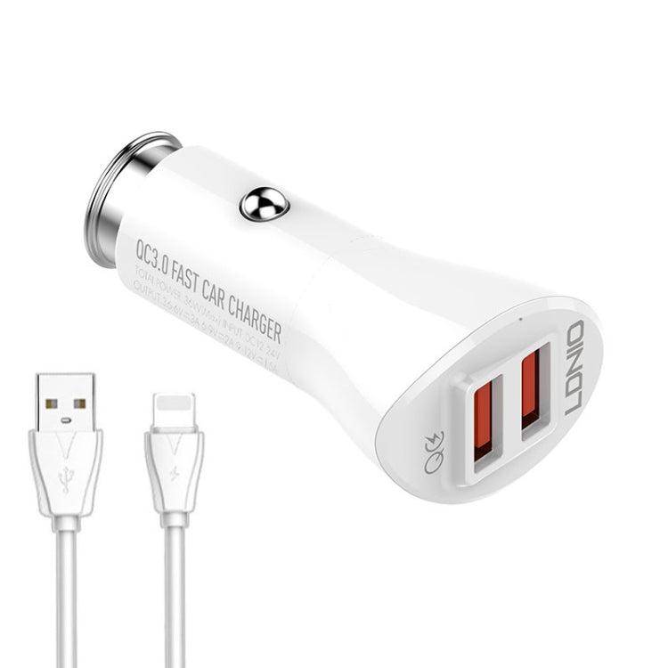 LDNIO C511Q 36W QC 3.0 Phone Fast Charger Dual-USB Ports Smart Car Charger, with Micro USB Cable, with 8 Pin Cable, with USB-C/Type-C Cable