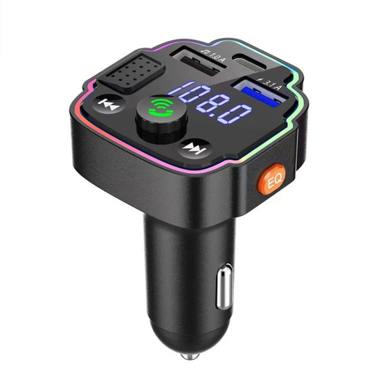 Transmetteur FM Bluetooth voiture, chargement rapide PD, éclairage d'ambiance, Q8