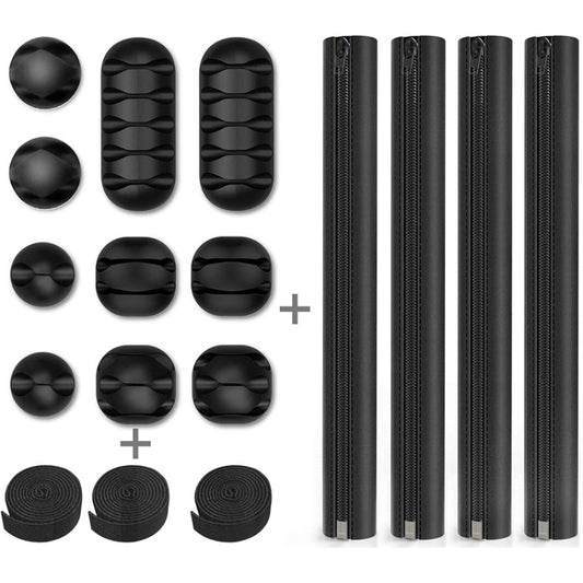 Kit organizador de cables 3 en 1 de 0.5 m, funda para cables con clip para cables con cremallera, 5 en 1, kit 3 en 1 de 0.5 m, 4 bridas con cremallera, kit 3 en 1 de 5 m