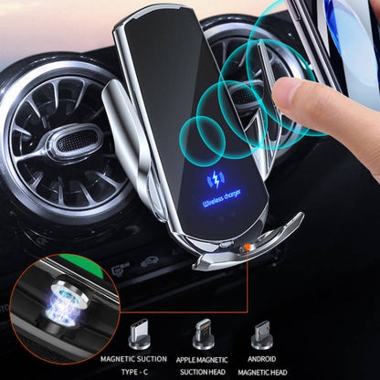Q3 Infrared Induction Magnetic Car Wireless Charging Phone Bracket with Micro USB + 8 Pin + Type-C / USB-C Magnetic Connector