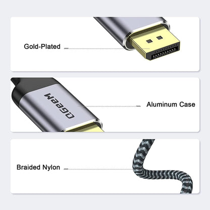 QGeeM QG-UA13 Type-C To DP 4K 60Hz Nylon Braided Adapter Cable, Length:, 1.2m (4K-60Hz), 1.8m (4K-60Hz), 3m (4K-60Hz)