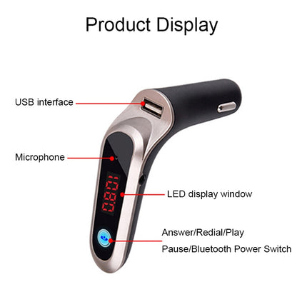 S7 Smart Digital Display Music Player Calling Car Charger, S7 Black, S7 Silver