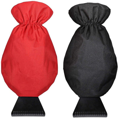 2pcs Winter Warm Car Snow Shoveling Gloves Deicing Snow Scraper, Red, Black
