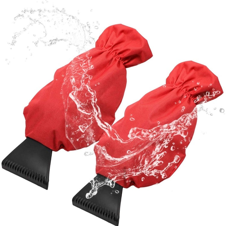 2pcs Winter Warm Car Snow Shoveling Gloves Deicing Snow Scraper, Red, Black