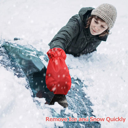 2pcs Winter Warm Car Snow Shoveling Gloves Deicing Snow Scraper, Red, Black