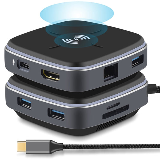 AY95 Concentrateur de charge rapide sans fil 8 en 1 TYPE-C/USB-C vers HUB, 0,2 m TYPE-C/USB-C