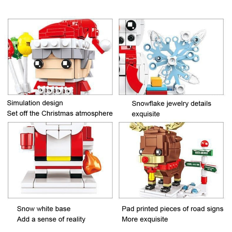 Jeu de construction de Noël à petites particules, 10089A Mamie Noël, 10089B Bonhomme de neige de Noël, 10089C Élan de Noël, 10089D Père Noël