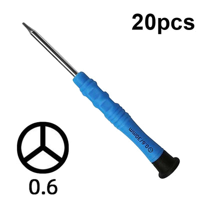 20 minidestornilladores antideslizantes para desmontaje de teléfonos móviles, herramientas de mantenimiento: Phillips 1.5, recto 1.5, Phillips 2.0, recto 2.0, Phillips 1.2, estrella 1.2, estrella 0.8, Y, T2, T3, T4, T5, T6