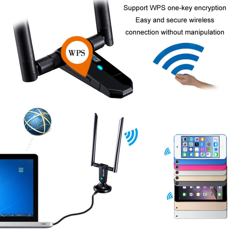 1200m Wireless Network Card 802.11AC USB3.0 Dual Frequency 2.4G/5.8G WiFi Receiver, 1200m USB3.0