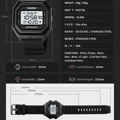 SKMEI 1875 Montre électronique d'extérieur pour homme, montre multifonctionnelle avec fonction de chronométrage, Style : 1875 Bracelet en silicone noir, 1875 Bracelet en acier blanc, 1875 Bracelet en acier noir, 1875 Bracelet en silicone blanc