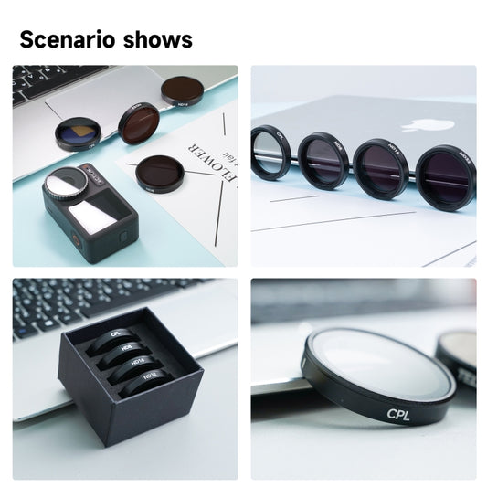 For DJI OSMO Action 3 / 4  TELESIN ND CPL Filter Set Aluminium Alloy Frame Lens, CPL+ND8/16/32