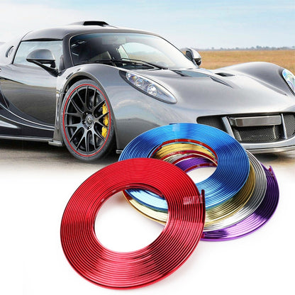 W12 8m/roll Car Universal Reflective Wheel Electroplating Decorative Strip, 1roll Electroplating Purple, 1roll Electroplating Red, 1roll Electroplating Blue, 1roll Electroplating Gold, 1roll Electroplating Silver