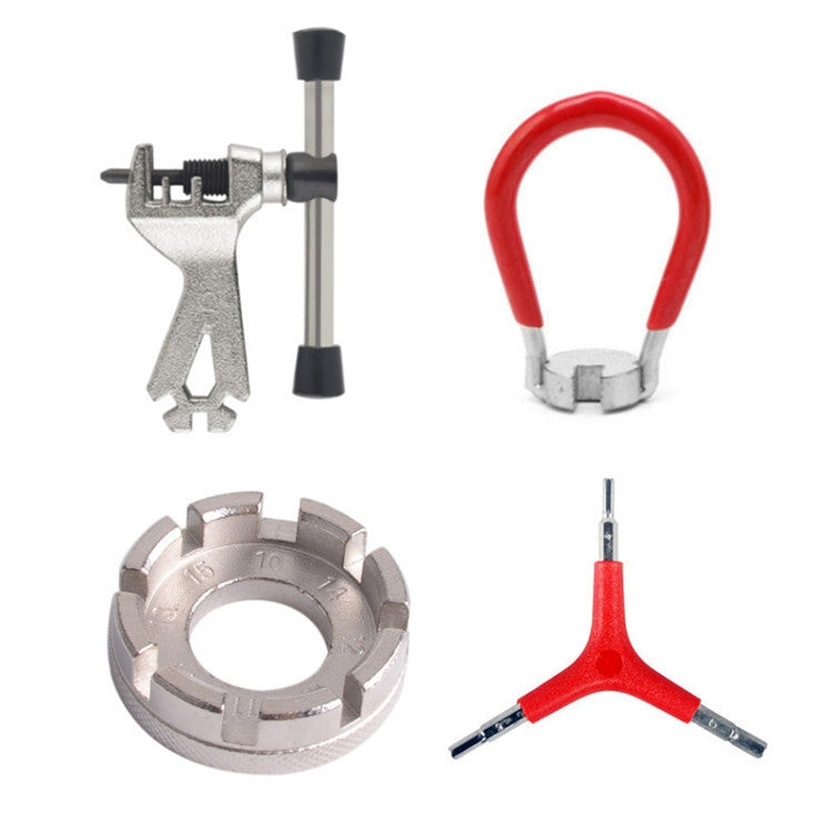 Chrom-Molybdän-Stahl Mountainbike Speichenschlüssel-Set, Silber 8-fach+Speichenschlüssel, 4-teiliges/Set Speichenwerkzeug, Schlüssel+Speichenschlüssel+Ventilkernschloss+2 Reifenheber, Rot Schlüssel+Silber 8-fach+Schlüssel, 2 Silber 8-fach+Rot Schlüssel