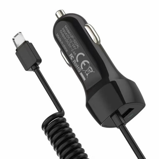 522AL Charge rapide avec câble de charge pour voiture, interface de sortie : 8 broches (Noir), 8 broches (Blanc), Type-C/USB-C (Noir), Type-C/USB-C (Blanc), Micro USB (Noir), Micro USB (Blanc)