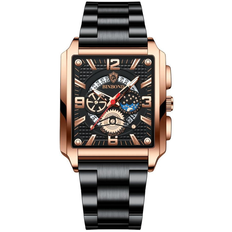 BINBONG B6575 Montre à quartz lumineuse étanche multifonctionnelle carrée vintage pour homme, Noir-Or rose-Noir-Rose, Noir-Noir-Noir-Blanc, Noir-Noir-Noir-Rose, Or-Noir, Blanc-Noir, Cuir marron-Or rose-Noir, Cuir noir-Or rose-Noir...