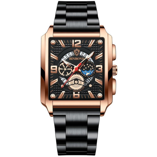 BINBONG B6575 Men Vintage Square Multifunctional Waterproof Luminous Quartz Watch, Black-Rose Gold-Black-Rose, Black-Black-Black-White, Black-Black-Black-Rose, Full Gold-Black, White-Black, White-White, Brown Leather-Rose Gold-Black                    ...