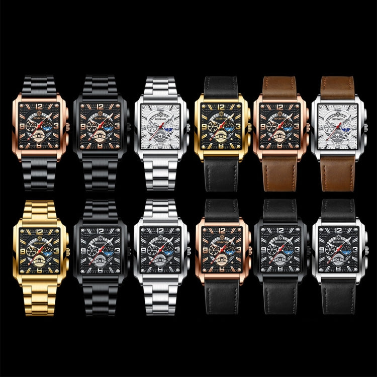 BINBONG B6575 Montre à quartz lumineuse étanche multifonctionnelle carrée vintage pour homme, Noir-Or rose-Noir-Rose, Noir-Noir-Noir-Blanc, Noir-Noir-Noir-Rose, Or-Noir, Blanc-Noir, Cuir marron-Or rose-Noir, Cuir noir-Or rose-Noir...