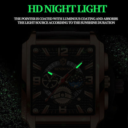 BINBONG B6575 Montre à quartz lumineuse étanche multifonctionnelle carrée vintage pour homme, Noir-Or rose-Noir-Rose, Noir-Noir-Noir-Blanc, Noir-Noir-Noir-Rose, Or-Noir, Blanc-Noir, Cuir marron-Or rose-Noir, Cuir noir-Or rose-Noir...