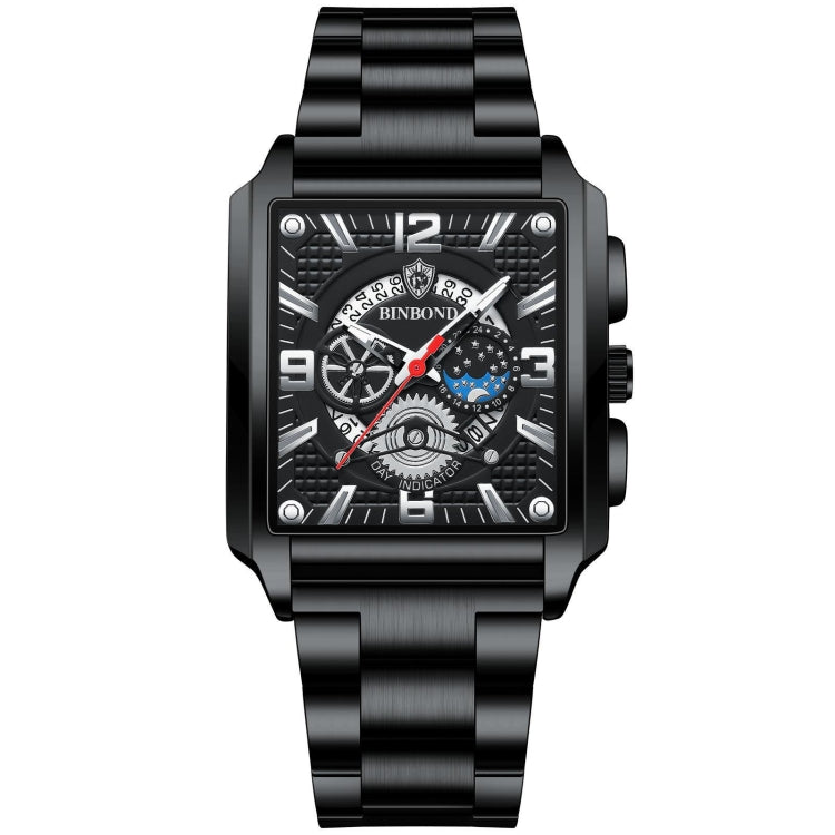 BINBONG B6575 Montre à quartz lumineuse étanche multifonctionnelle carrée vintage pour homme, Noir-Or rose-Noir-Rose, Noir-Noir-Noir-Blanc, Noir-Noir-Noir-Rose, Or-Noir, Blanc-Noir, Cuir marron-Or rose-Noir, Cuir noir-Or rose-Noir...
