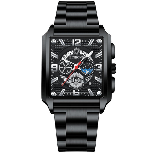 BINBONG B6575 Men Vintage Square Multifunctional Waterproof Luminous Quartz Watch, Black-Rose Gold-Black-Rose, Black-Black-Black-White, Black-Black-Black-Rose, Full Gold-Black, White-Black, White-White, Brown Leather-Rose Gold-Black                    ...