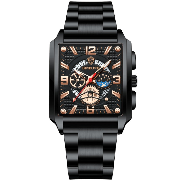 BINBONG B6575 Montre à quartz lumineuse étanche multifonctionnelle carrée vintage pour homme, Noir-Or rose-Noir-Rose, Noir-Noir-Noir-Blanc, Noir-Noir-Noir-Rose, Or-Noir, Blanc-Noir, Cuir marron-Or rose-Noir, Cuir noir-Or rose-Noir...