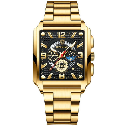 BINBONG B6575 Montre à quartz lumineuse étanche multifonctionnelle carrée vintage pour homme, Noir-Or rose-Noir-Rose, Noir-Noir-Noir-Blanc, Noir-Noir-Noir-Rose, Or-Noir, Blanc-Noir, Cuir marron-Or rose-Noir, Cuir noir-Or rose-Noir...