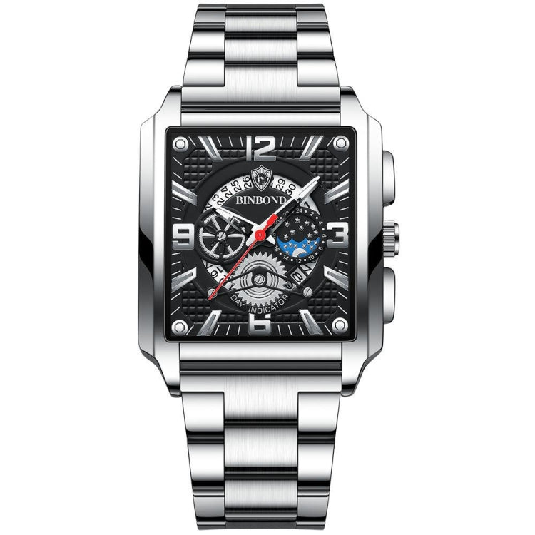 BINBONG B6575 Montre à quartz lumineuse étanche multifonctionnelle carrée vintage pour homme, Noir-Or rose-Noir-Rose, Noir-Noir-Noir-Blanc, Noir-Noir-Noir-Rose, Or-Noir, Blanc-Noir, Cuir marron-Or rose-Noir, Cuir noir-Or rose-Noir...
