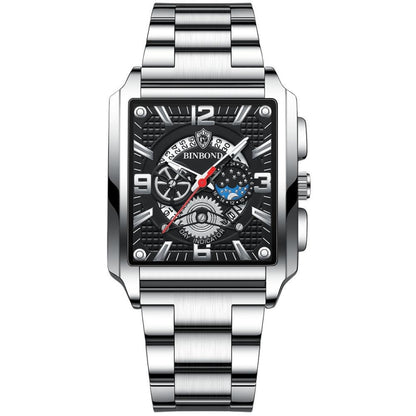 BINBONG B6575 Montre à quartz lumineuse étanche multifonctionnelle carrée vintage pour homme, Noir-Or rose-Noir-Rose, Noir-Noir-Noir-Blanc, Noir-Noir-Noir-Rose, Or-Noir, Blanc-Noir, Cuir marron-Or rose-Noir, Cuir noir-Or rose-Noir...