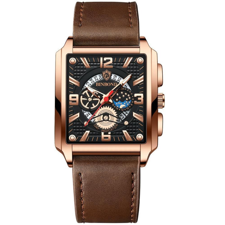 BINBONG B6575 Montre à quartz lumineuse étanche multifonctionnelle carrée vintage pour homme, Noir-Or rose-Noir-Rose, Noir-Noir-Noir-Blanc, Noir-Noir-Noir-Rose, Or-Noir, Blanc-Noir, Cuir marron-Or rose-Noir, Cuir noir-Or rose-Noir...