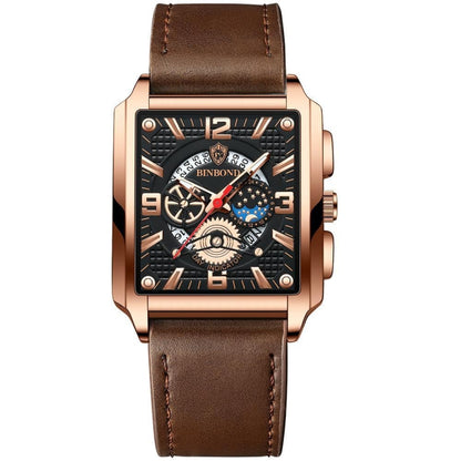 BINBONG B6575 Montre à quartz lumineuse étanche multifonctionnelle carrée vintage pour homme, Noir-Or rose-Noir-Rose, Noir-Noir-Noir-Blanc, Noir-Noir-Noir-Rose, Or-Noir, Blanc-Noir, Cuir marron-Or rose-Noir, Cuir noir-Or rose-Noir...