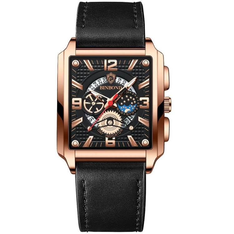 BINBONG B6575 Montre à quartz lumineuse étanche multifonctionnelle carrée vintage pour homme, Noir-Or rose-Noir-Rose, Noir-Noir-Noir-Blanc, Noir-Noir-Noir-Rose, Or-Noir, Blanc-Noir, Cuir marron-Or rose-Noir, Cuir noir-Or rose-Noir...