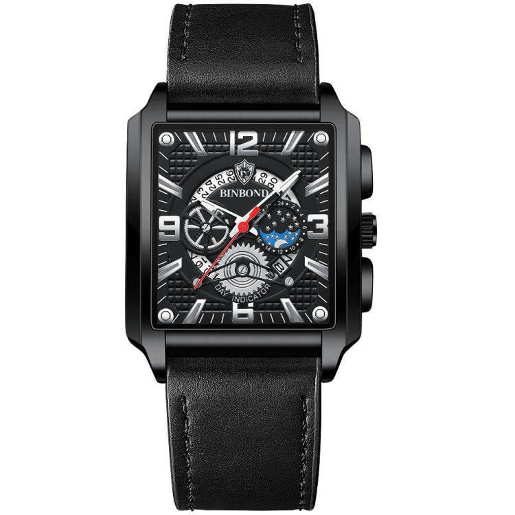 BINBONG B6575 Montre à quartz lumineuse étanche multifonctionnelle carrée vintage pour homme, Noir-Or rose-Noir-Rose, Noir-Noir-Noir-Blanc, Noir-Noir-Noir-Rose, Or-Noir, Blanc-Noir, Cuir marron-Or rose-Noir, Cuir noir-Or rose-Noir...