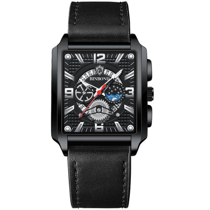 BINBONG B6575 Montre à quartz lumineuse étanche multifonctionnelle carrée vintage pour homme, Noir-Or rose-Noir-Rose, Noir-Noir-Noir-Blanc, Noir-Noir-Noir-Rose, Or-Noir, Blanc-Noir, Cuir marron-Or rose-Noir, Cuir noir-Or rose-Noir...