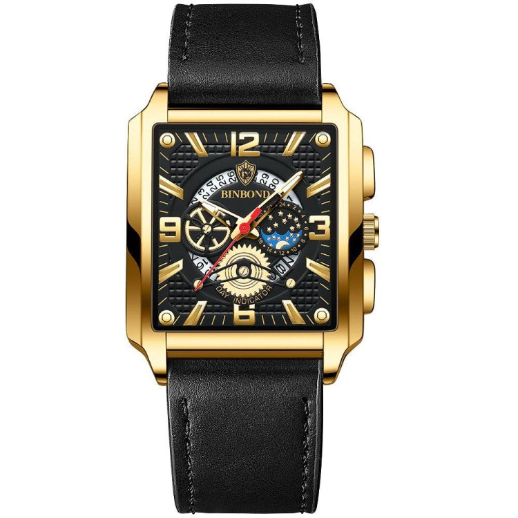 BINBONG B6575 Montre à quartz lumineuse étanche multifonctionnelle carrée vintage pour homme, Noir-Or rose-Noir-Rose, Noir-Noir-Noir-Blanc, Noir-Noir-Noir-Rose, Or-Noir, Blanc-Noir, Cuir marron-Or rose-Noir, Cuir noir-Or rose-Noir...