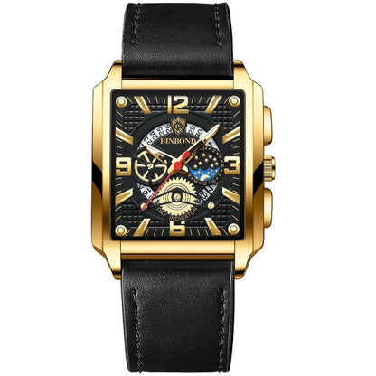 BINBONG B6575 Montre à quartz lumineuse étanche multifonctionnelle carrée vintage pour homme, Noir-Or rose-Noir-Rose, Noir-Noir-Noir-Blanc, Noir-Noir-Noir-Rose, Or-Noir, Blanc-Noir, Cuir marron-Or rose-Noir, Cuir noir-Or rose-Noir...
