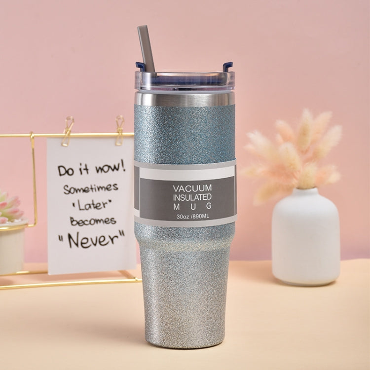 Glitter Insulation Coffee Cup Double Layer Ice Cup Stainless Steel Car Cup With Straw, 30oz