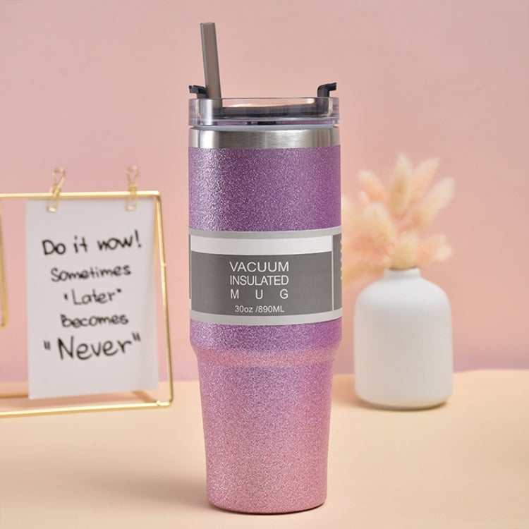 Glitter Insulation Coffee Cup Double Layer Ice Cup Stainless Steel Car Cup With Straw, 30oz