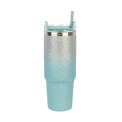 Glitter Insulation Coffee Cup Double Layer Ice Cup Stainless Steel Car Cup With Straw, 30oz