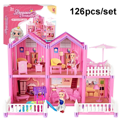 DSJ55-C 220pcs /Set Children Passing Domestic Toy Doll House Princess Castle Set Simulation Disguise House, DSJ55-1 105pcs/set, DSJ55-2 126pcs/set, DSJ55-3 149pcs/set, DSJ55 162pcs/set, DSJ55-B 214pcs/set, DSJ55-C 222pcs/set, DSJ55-A 274pcs/set