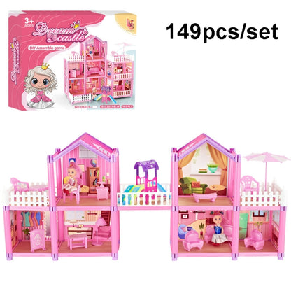 DSJ55-C 220pcs /Set Children Passing Domestic Toy Doll House Princess Castle Set Simulation Disguise House, DSJ55-1 105pcs/set, DSJ55-2 126pcs/set, DSJ55-3 149pcs/set, DSJ55 162pcs/set, DSJ55-B 214pcs/set, DSJ55-C 222pcs/set, DSJ55-A 274pcs/set