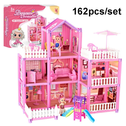 DSJ55-C 220pcs /Set Children Passing Domestic Toy Doll House Princess Castle Set Simulation Disguise House, DSJ55-1 105pcs/set, DSJ55-2 126pcs/set, DSJ55-3 149pcs/set, DSJ55 162pcs/set, DSJ55-B 214pcs/set, DSJ55-C 222pcs/set, DSJ55-A 274pcs/set