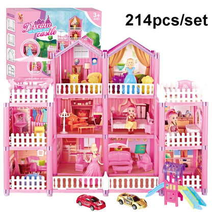 DSJ55-C 220pcs /Set Children Passing Domestic Toy Doll House Princess Castle Set Simulation Disguise House, DSJ55-1 105pcs/set, DSJ55-2 126pcs/set, DSJ55-3 149pcs/set, DSJ55 162pcs/set, DSJ55-B 214pcs/set, DSJ55-C 222pcs/set, DSJ55-A 274pcs/set