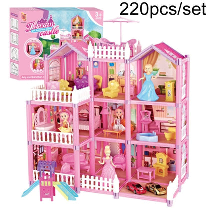 DSJ55-C 220pcs /Set Children Passing Domestic Toy Doll House Princess Castle Set Simulation Disguise House, DSJ55-1 105pcs/set, DSJ55-2 126pcs/set, DSJ55-3 149pcs/set, DSJ55 162pcs/set, DSJ55-B 214pcs/set, DSJ55-C 222pcs/set, DSJ55-A 274pcs/set