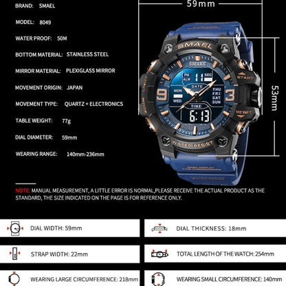 SMAEL 8049 Montre Sportive Étanche Homme Montre Électronique Multifonction Veilleuse