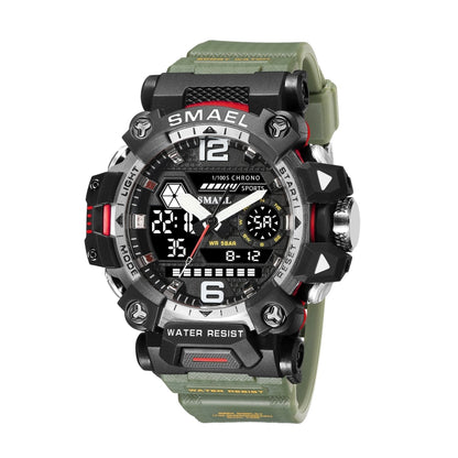 Montre Électronique Multifonctionnelle d'Extérieur en Alliage SMAEL 8072 pour Homme Montre Étanche à Double Affichage