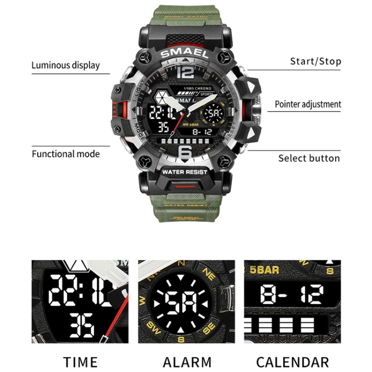 Montre Électronique Multifonctionnelle d'Extérieur en Alliage SMAEL 8072 pour Homme Montre Étanche à Double Affichage
